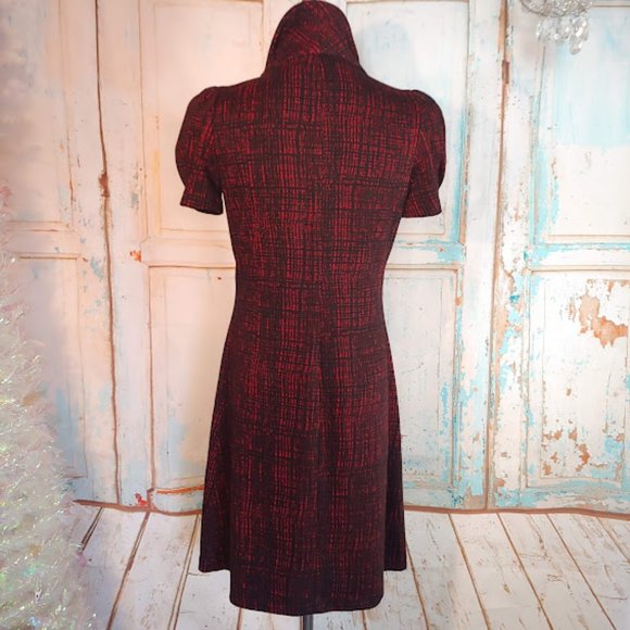 Calvin Klein cow neck princess sleeve stretch fabric zipper dress/size S/red blk - Picture 8 of 10